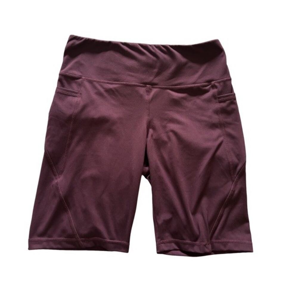 Danskin Bike Shorts Maroon Size Large High Rise Pockets Athleisure